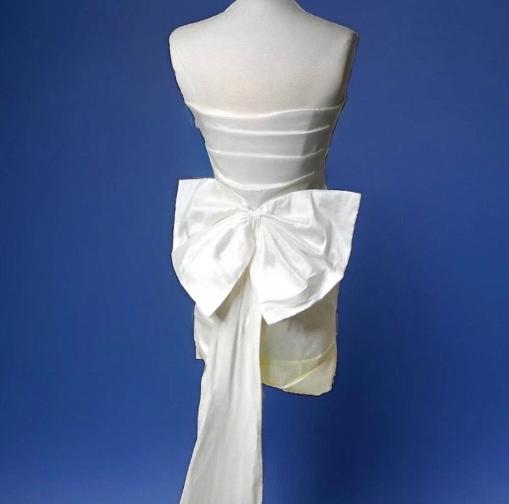 NWT Windsor Strapless Mini Dress M White Yellow Ombre Bow Train Coquette